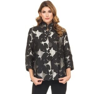 Joseph Ribkoff Black Silver Floral Brocade Jacket Women Size 14